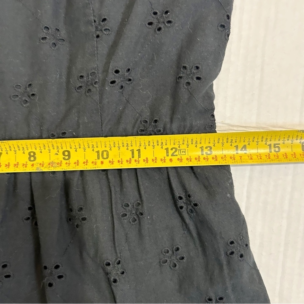 J. Crew Cotton Eyelet Midi Dress Size 2 Black Tiered Pockets Shoulder Ruffles - Picture 15 of 16